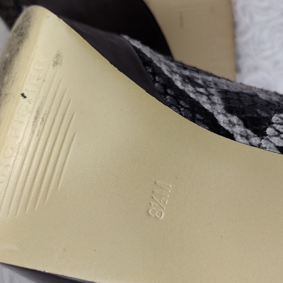 Marc Fisher Tumble Brown Suede Snakeskin Open Toe Slip On Stiletto High Heels - Picture 9 of 16